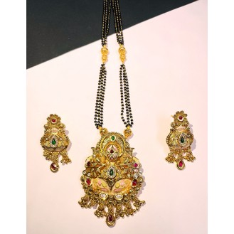 Gold-plated 22ct  RAJWADI Mangalsutra white Gold-plated Chain 