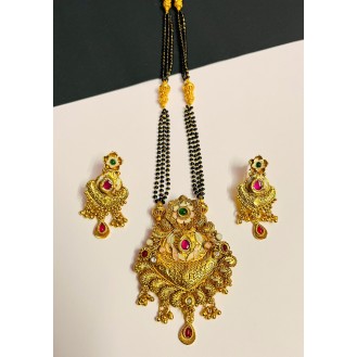 Gold-plated 22ct  RAJWADI Mangalsutra white Gold-plated Chain 