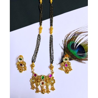 Gold-plated 22ct  RAJWADI Mangalsutra white Gold-plated Chain 